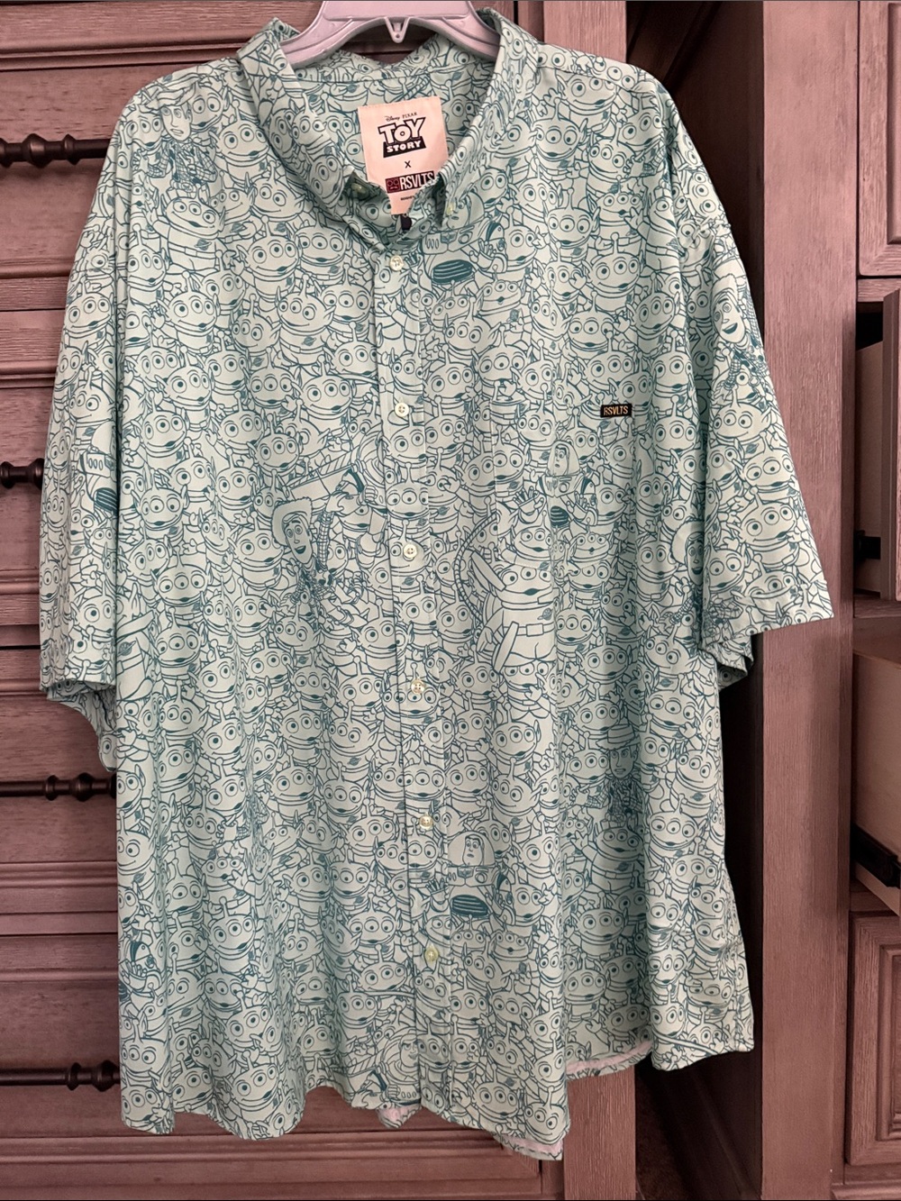 RSVLTS Mint Green Toy Story Graphic Short-Sleeve Button-Down Shirt